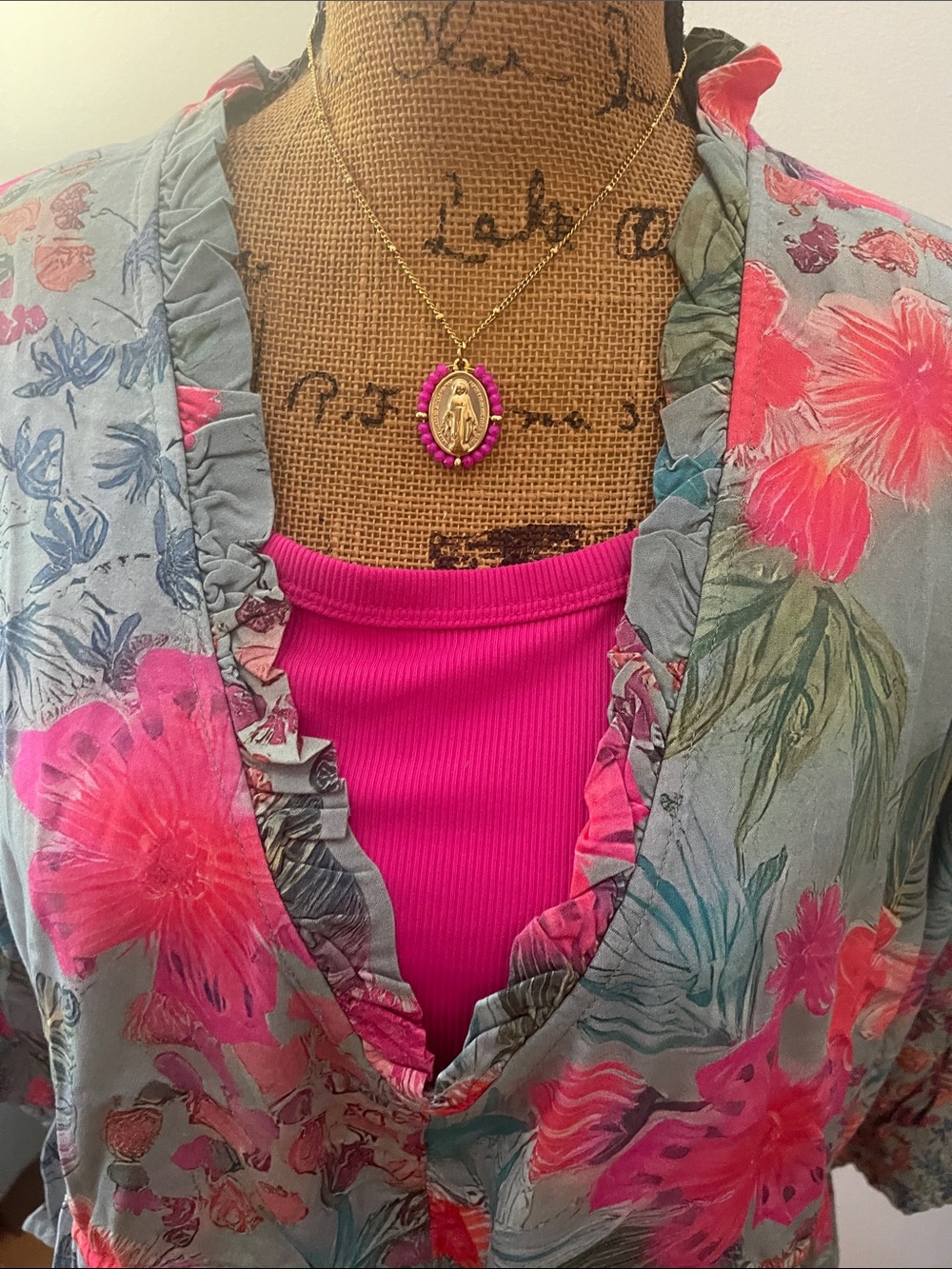 NATURAL LIFE Floral Tie-Waist Crop Ruffle Top - Pink & Moss Green - Picture 10 of 10
